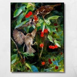 sparrow on cherry tree