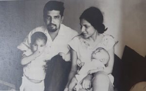 Mario Miranda with wife and young children