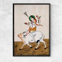 Indian art shiva and nandi kalighat painting