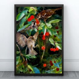 sparrow in cherry tree