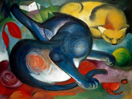 Two cats, blue and yellow (1912) painting in high resolution by
