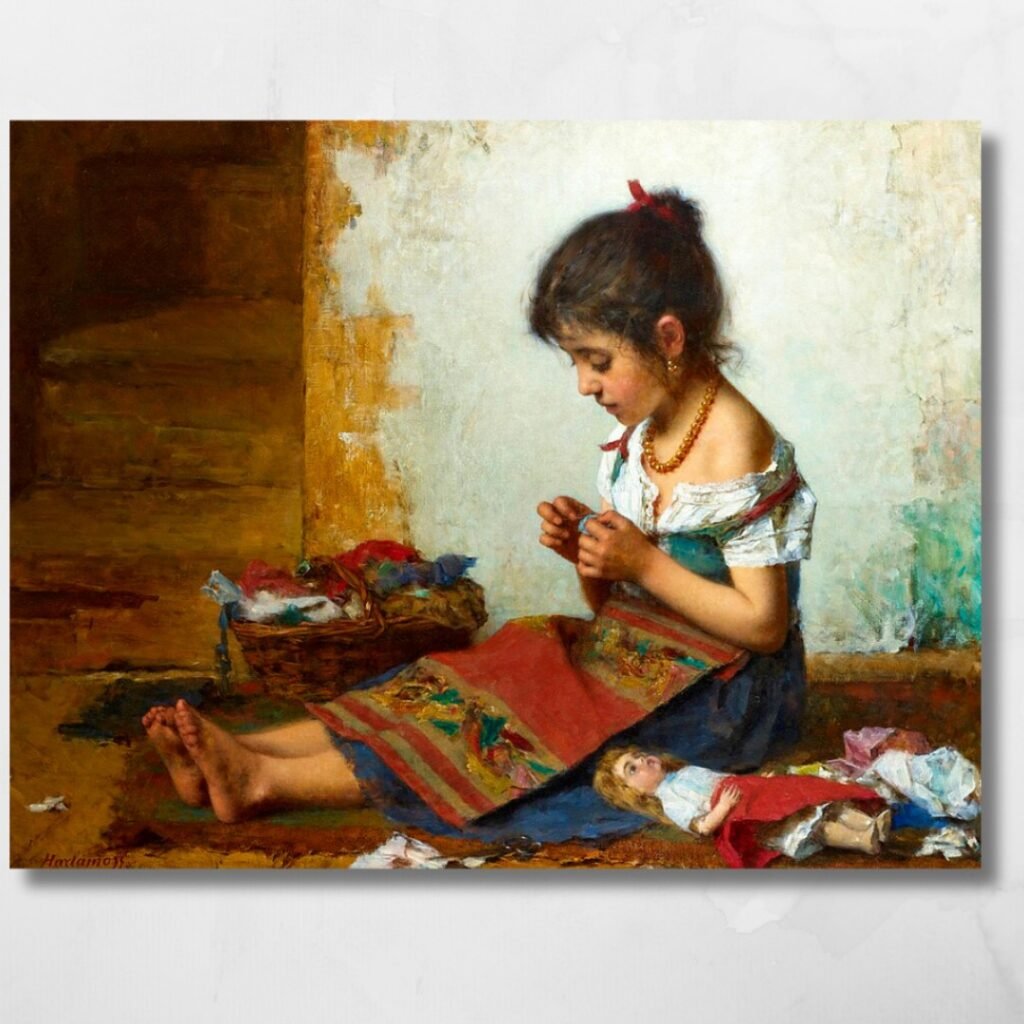 little seamstress oil on canvas