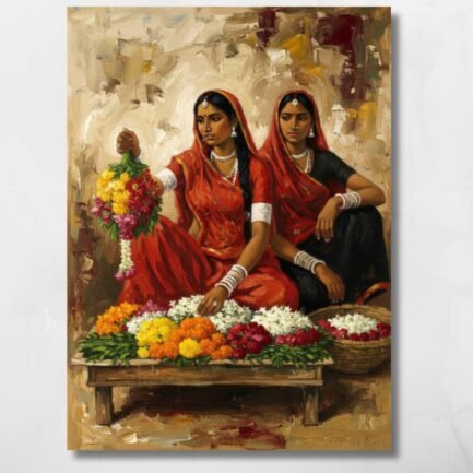 indian art rajasthani women selling flowers